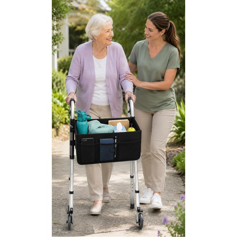 wigmoa Walker Organizer Bag with Cup Holder for Folding Walkers,