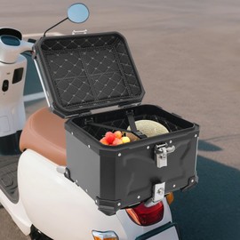 choayun 45L Motorcycle Trunk, Universal Aluminum Motorcycle Tail Bag, Motorbike Top Case with Lock & Strap & PU Lining, 9.9Gal Waterproof Detachable Trunk Storage Box for Motorcycles