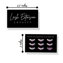 Tarjetas perforadoras de lealtad de extensión de pestañas | Paquete de 50 | Pestañas postizas de 2 x 3.5 pulgadas símbolos que coinciden con instrucciones de cuidado posterior minimalistas en blanco y negro tarjetas de agradecimiento para clientes que co