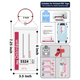 Holland America Luggage Tag Holders, Clear Cruise Luggage Tag Holder Zip Seal with Steel Loops，Fits Printed (Not Mailed), Holland America Cruise Ships & Tags for Cruises in, 2024 & 2025（5 Pack）