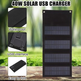 40W 4-Way Solar Panel Charging Bag Folding Bag Foldable Monocrystalline Solar Panel Charger for Outdoor Camping Hiking Emergency Charging (Black)