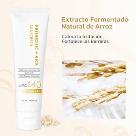 2Pcs Protector Solar con Probióticos y Arroz, SPF 50+, PA+++, Amplio Espectro, Textura Ligera, Hidratación Diaria, Apto para Todo Tipo de Piel（100ML）