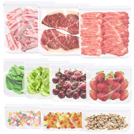 Bolsas Reutilizables para Alimentos, 10 Piezas de Bolsas de Silicona para Congelar, Bolsas Hermeticas de Almacenamiento para Congelador, Sándwiches, Bocadillos, Carne, Verduras, Frutas, Aperitivos