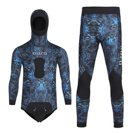 WYYHAA 3MM Neoprene Spearfishing Wetsuit with Hooded, 2 Pieces Long Sleeve Camouflage Hunting Diving Suit with Loading Chest Pad for Cool Water Freediving,Blue,XL