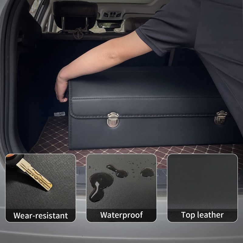 Wuatow Trunk Organizer for Car With Lid,Foldable Trunk Organizer for