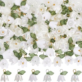 SUNNYCLUE 1 Box 120Pcs Lily Flower Charm White Lily Charms Acrylic Small Spring Floral Bell Leaves Lilies of The Valley Pendant Charm for Jewellery Making Charms Pendants Necklaces Supplies DIY Crafts