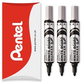 Pentel Maxiflo Whiteboard Marker Pen - Medium Bullet Tip - Black Ink - MWL5M - Pack of 3 Pens in Pillow Packaging