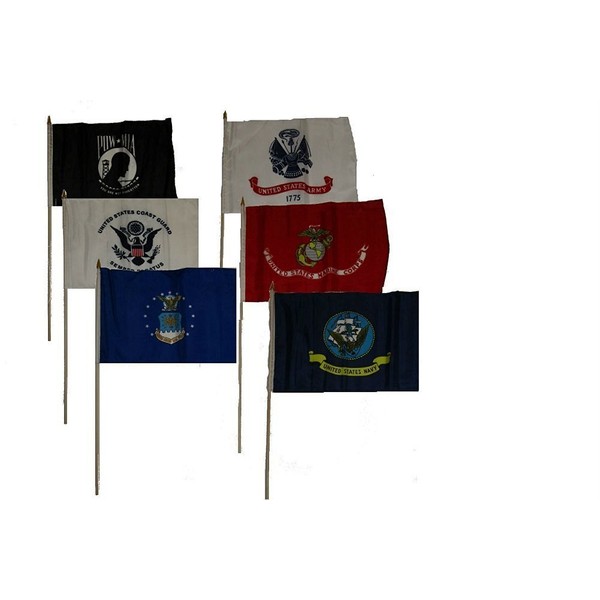 RFCO 12x18 Military 5 Branches Army Navy Marines Air Force Coast Guard and Pow Mia Stick Flag Set 6 12"x18" Stick Flags.