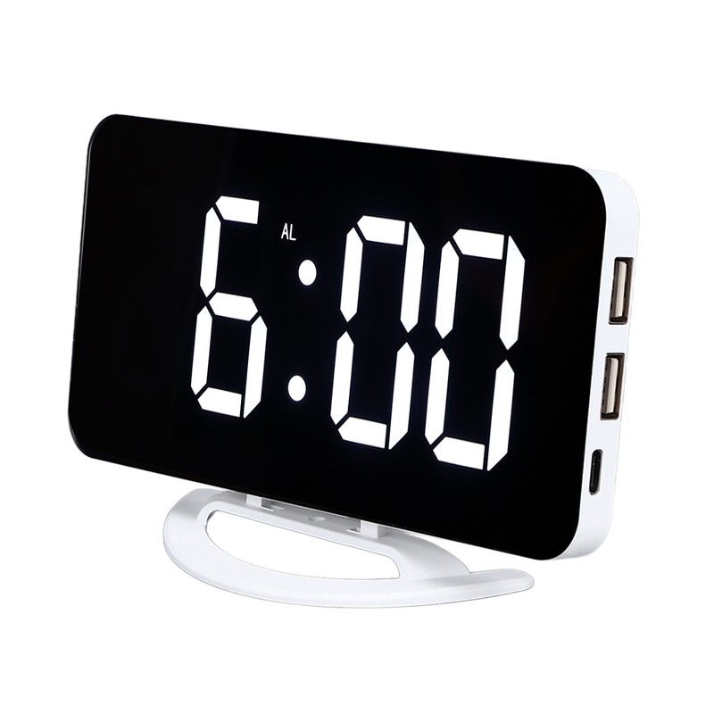 LED Digital Alarm Clock USB Charging Mirror Clock with 4