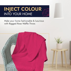 Ragged Rose 140 cm x 180 cm Waffle Throw - Versatile Indoor & Outdoor Throw Waffle Weave Cotton with Corner Tassles - Cotton Throws for Sofa & Bed (Turquiose)