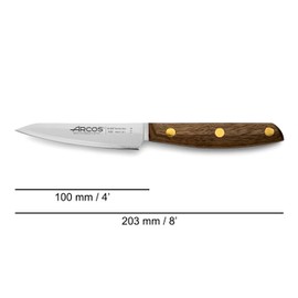 Arcos Serie Nordika - Spelucchino Coltello per sbucciare - Acciaio Inossidabile NITRUM - Lama di 100 mm - Manico in legno Ovengkol FSC naturale al 100% - Confezione riciclata al 100%
