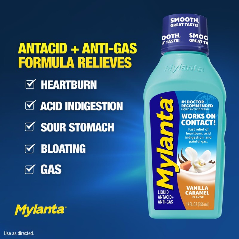 Mylanta Heartburn and Gas Relief, Liquid Antacid, Vanilla Caramel Flavor,