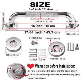 2 Pack 16 Inch Shower Grab Bar with Anti-Slip Grip, iMomwee Chrome Stainless Steel Bathroom Grab Bar Handle, Shower Balance Bar, Safety Hand Rail Support, Handicap Elderly Senior Assist Bath Handle
