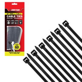 Dekton 60PC Cable Tie Set - 4.8MM X 200MM Black | Heavy Duty Industrial Strength | High Temperature Resistant | Self-Locking Teeth | Ideal for Cables, Piping, Gardening & Wires | Indoor & Outdoor Use