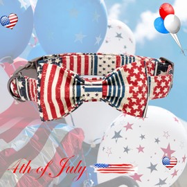 Elegant little tail Independence Dog Collar, July 4th American Flag Bowtie Dog Collar, Hoiday Pet Cute Puppy Bowtie Gift Pet Collar for X-Large Dogs