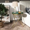 Modern Round Side Table, End Table with Marble Effect Top