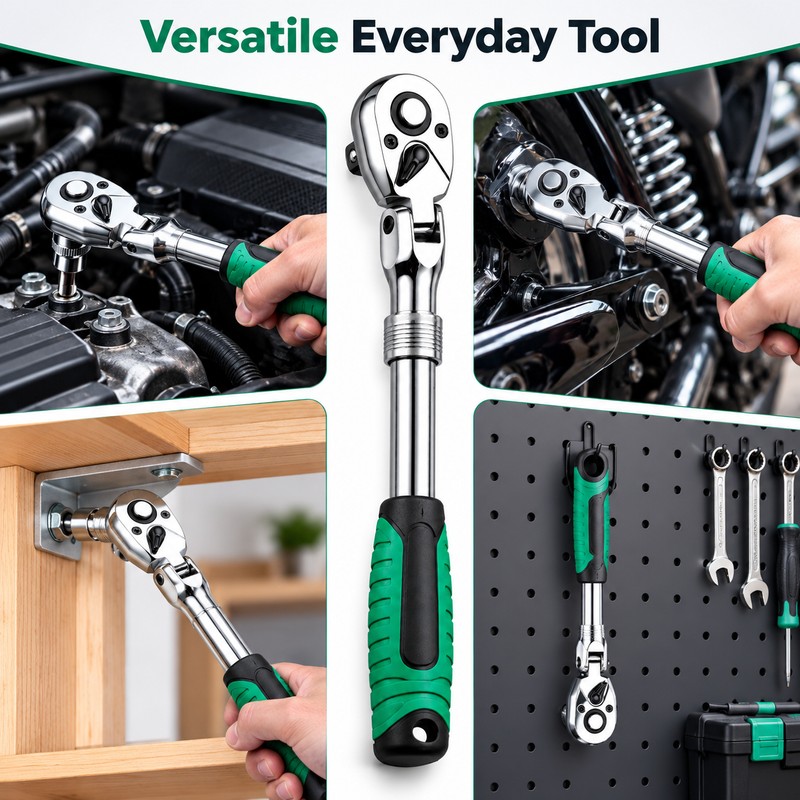 Drive Ratchet Wrench for Garage Repairs - 72-Tooth Flex Head