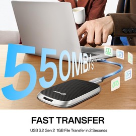 PHIXERO Portable Extern SSD 512GB Up to 550MB/s, USB 3.2 Gen 2 USB C to C&A for Smartphone/Tablet/PC/Laptop/Camera (Black)