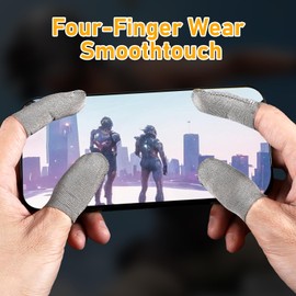 HJZHII Gaming Finger Sleeves, 6pcs Ultra Thin Silver Fibers Finger Gloves for Gaming Anti Slip Finger Cover Thumb Protector Compatible with All Touchscreen Devices