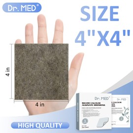Dr. Med Ag Silver Calcium Alginate Wound Dressing 4''x4'', 5 Individual Pack Patches High Absorbency Ag Alginate Wound Bandage, Non-Adhesive, Painless Removal Gauze(5 PCS/Box)