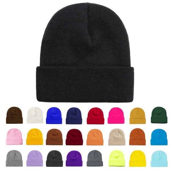 ZOORON Beanie for Men Women Warm Winter Hats Acrylic Knit Cuffed Beanie Cap Unisex Black