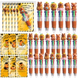 Crtiin 24 Sets End of The Year Gifts from Teacher, Capybara 4-in-1 Fun Ballpoint Pens with Positive Cards, Cute Pens Student Gift Bulk for Classroom Prize Office School Gift Exchange
