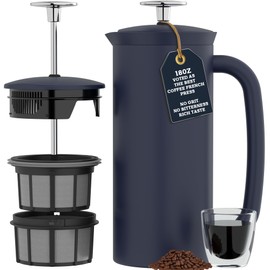 ESPRO P7 French Press Stainless Steel 304 – Patented Double Walled Micro-Filter Insulated French Press Coffee Maker, Grit-Free Brew - Heat Resistant BPA Free - Agean Blue (18oz)