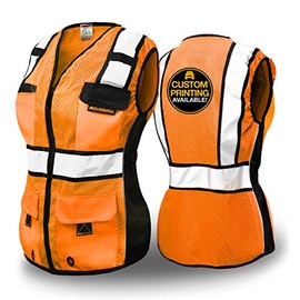 KwikSafety (Charlotte, NC) RoadBOSS Economy Safety Vest for Women (Solid Reflective Tape) 10 Pockets Class 2 Custom High Visibility ANSI OSHA Reflective Construction Work Zipper | Orange Extra Small