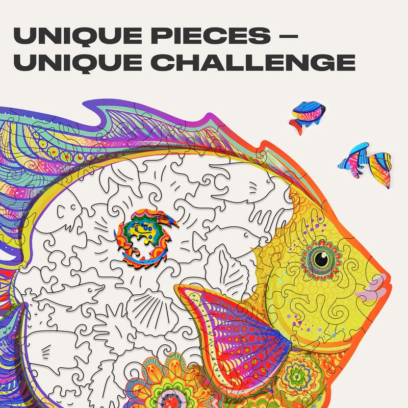 UNIDRAGON Original Wooden Puzzle – Shiny Fish, 106 Pieces, Small
