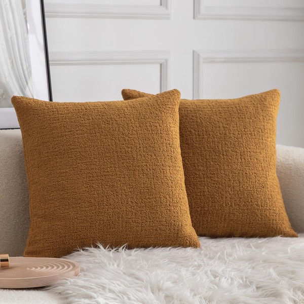 Rythome Ochre Comfy Teddy-Like Textured Throw Pillow Covers for Bed