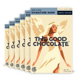 The Good Chocolate Zero Sugar 65% Signature Dark Chocolate Bars, Organic, Keto Friendly, Low Carb, Sugar Free Snacks and Treats, 2.5 Ounce Bars (6 Pack)