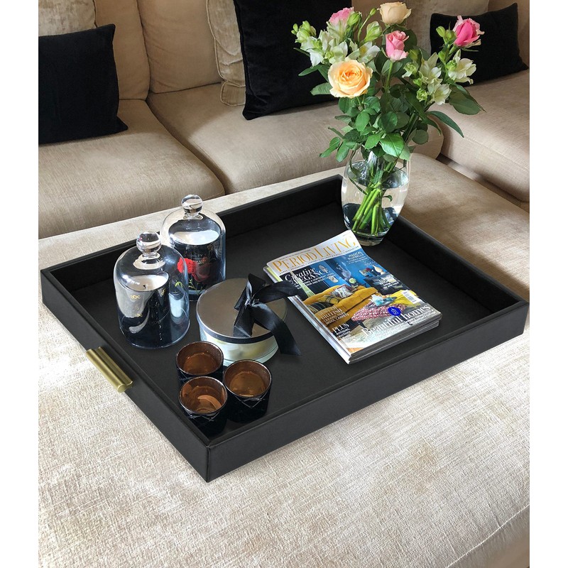 HofferRuffer Extra Large Serving Tray with Handles, Elegant Faux Leather