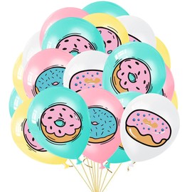 POPOYU 20Pcs Donut Birthday Party Balloons,Doughnut Latex Balloons Candy Princess Party Decoration,Pink Blue Kids Donut Party Balloons Helium Balloons for Kids Girls Donut Themed Party Supplies