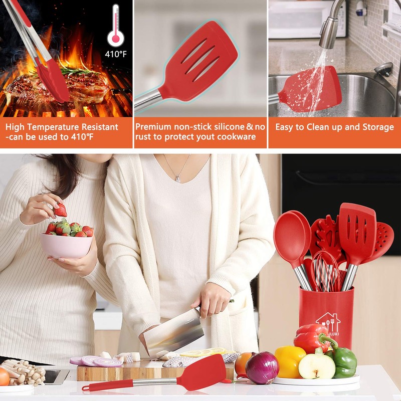 Silicone Cooking Utensil Set,Kitchen Utensils 26 Pcs Set,Non-stick Heat Resistant