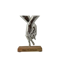 27th Anniversary Holding Hands Decoration – Free Standing Rustic Metal & Wooden Decoration (hsshands27)