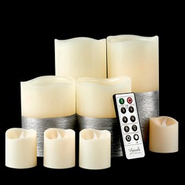 FURORA LIGHTING Silver Real Wax Trim Candles with Remote and Timer Pack of 8, LED Flameless Flickering Candles for Home Décor, Battery Included