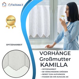 FacilCasa Panel Curtain, Semi-Transparent Curtains, Valance, with Various 36 Size Options, Country House Style Bistro Curtain, Window Curtain for Kitchen, Bathroom (2 x H45 x 60)