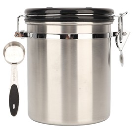 Airtight Stainless Steel Coffee Bean Container Coffee Canister Kitchen Food Storage Container with Release Valve Scoop 1.8L