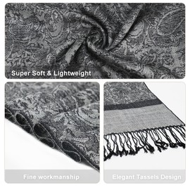 Pashmina Shawls for Women-Winter Classic Paisley Jacquard Pashmina Wrap Scarves for Evening Dresses(CA-Style 1-Black White)
