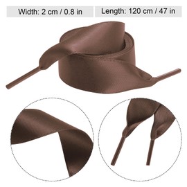 Marrywindix 2 Pairs 47" Flat Satin Ribbon Shoelaces Brown Silk Shoestrings Wide Shoe Laces for Sneakers Skate Shoes Boots Sport Shoes