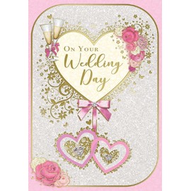 Sensations / Xpress Yourself Wedding Day Card - Includes Envelope - Champagne Glasses and Flowers Design, , 137x195mm