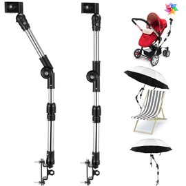 MorningRo 2 Pcs Adjustable Umbrella Mount Stand, Bicycle Umbrella Mount Holder, Wheelchair Stroller Bicycle Umbrella Attachment Handle Bar Holder Clamp Supporter Connector for Beach Chair, Golf Cart