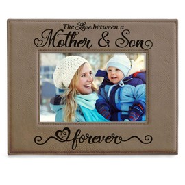 KATE POSH The Love Between a Mother & Son is Forever Engraved Leather Picture Frame, Mother of The Groom, Best Mom Ever, First Mother's Day, Mommy & Me Gifts (5" x 7" Horizontal)