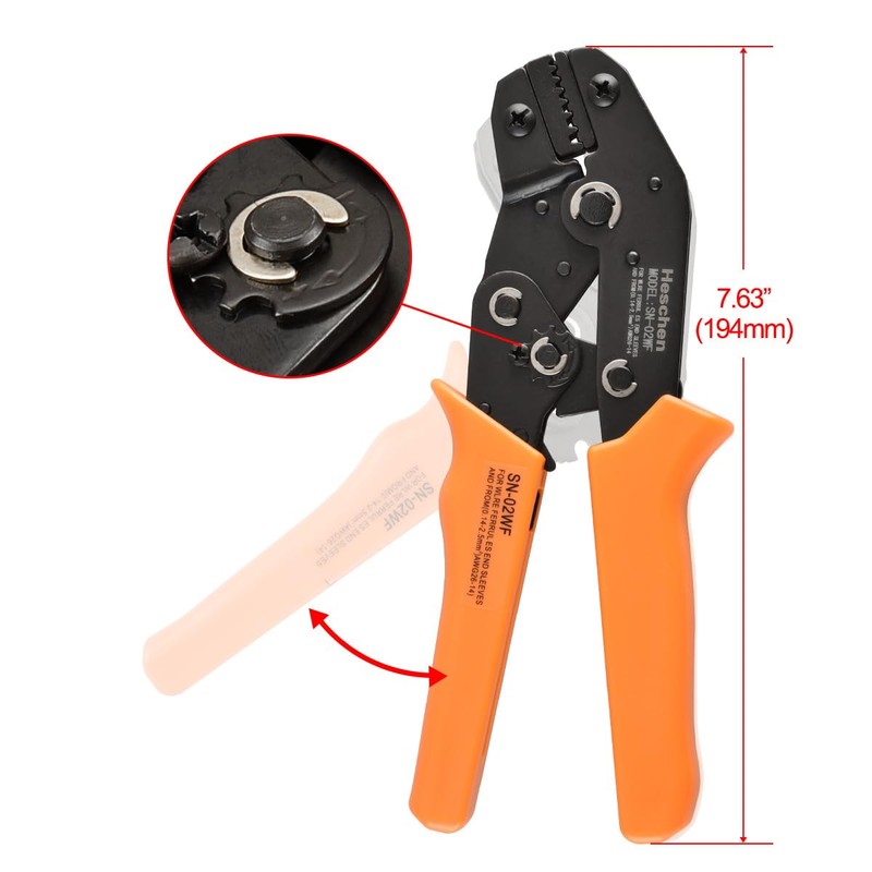Heschen Mini Ratchet Crimper Plier, SN-02WF, Cord End Terminals Crimping