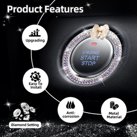 3leavtrees Yello Love Butterfly Car Accessories - Car Engine Start Stop Decoration Ring,Push to Start Button Cover/Sticker,Bling Car Accessories for Women,Key Ignition&Knob Bling Ring - Colorful