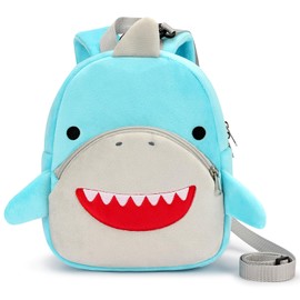 mibasies Toddler Backpacks for Girls 2-4: Cute Shark Plush Backpack - 3D Animal Cartoon Mini Travel Bag -10 inch Backpack Leash for Toddlers 1-3