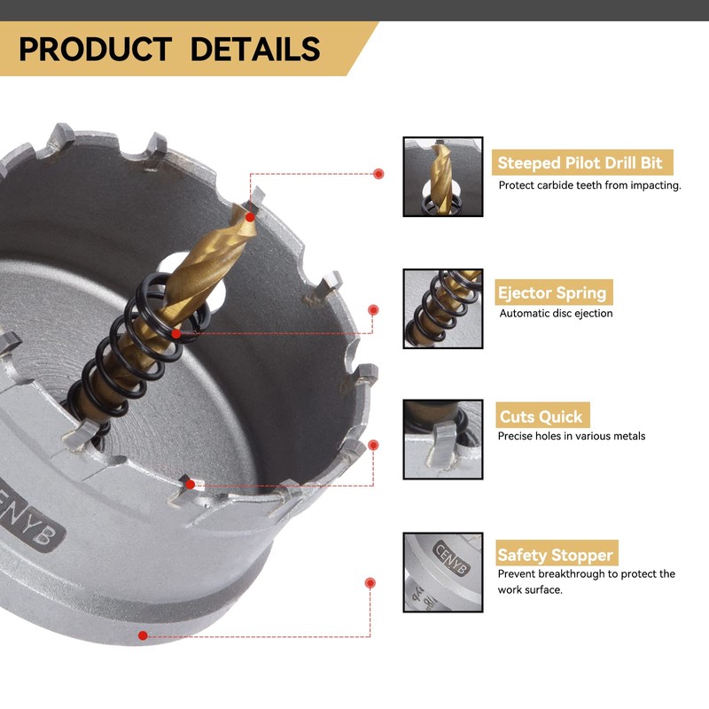CENYB 2-5/16" (59mm) Tungsten Carbide Tipped Hole Saw with 2Pcs