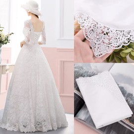 HOULIFE Women's Fabric Handkerchiefs - Large Handkerchief Wedding, Fabric Handkerchiefs Made of Combed Cotton Soft White Flowers Embroidery with Lace, 3/6 Pieces, 43 x 43 cm, White (white 4)