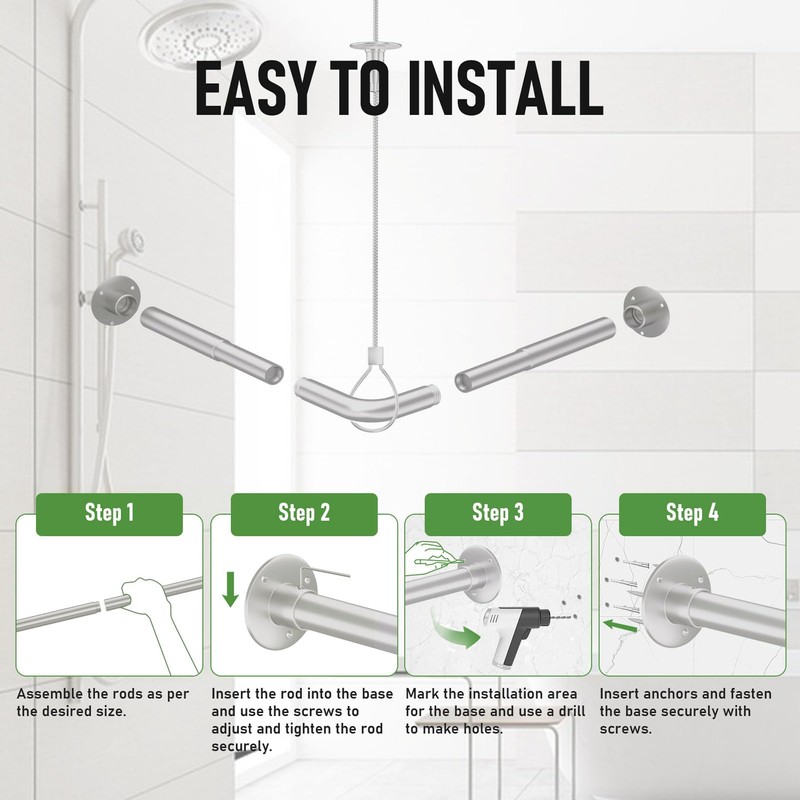 L Shaped Shower Curtain Rod, [23"-36"] x [23"-36"] Adjustable Corner