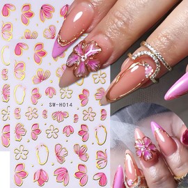 Flowers Nail Art Stickers Valentines Floral Nail Decals Stickers Cherry Blossom Nail Design Valentine's Day Flowers Nail Stickers for Nail Art Decoration Winter Spring Manicure Art Accessories 4Pcs